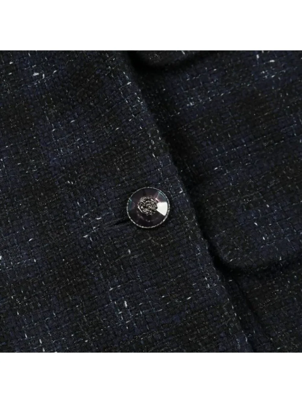 Chanel Bijou Lion Button Iridescent Wool Tweed Double Breasted Nylon Coat